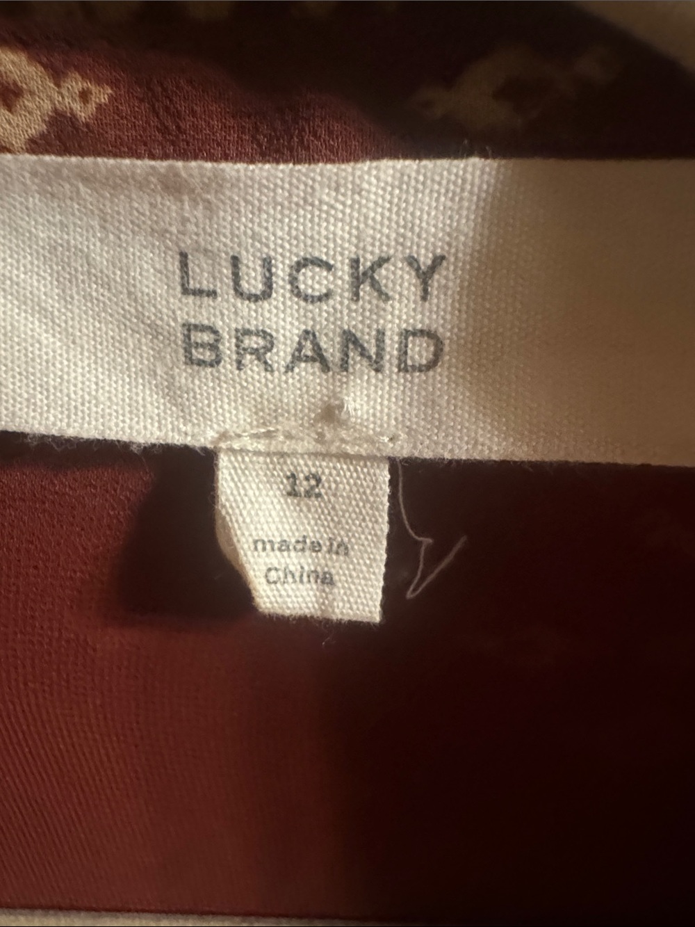 Lucky Brand Rust Shirt Dress with Cream Motif, Size 12 - Picture 2 of 5
